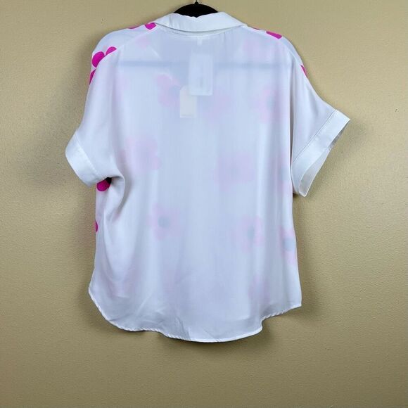 NWT Jodifl Blouse Top Daisy Floral Button Down Pink White Size M - Picture 9 of 9